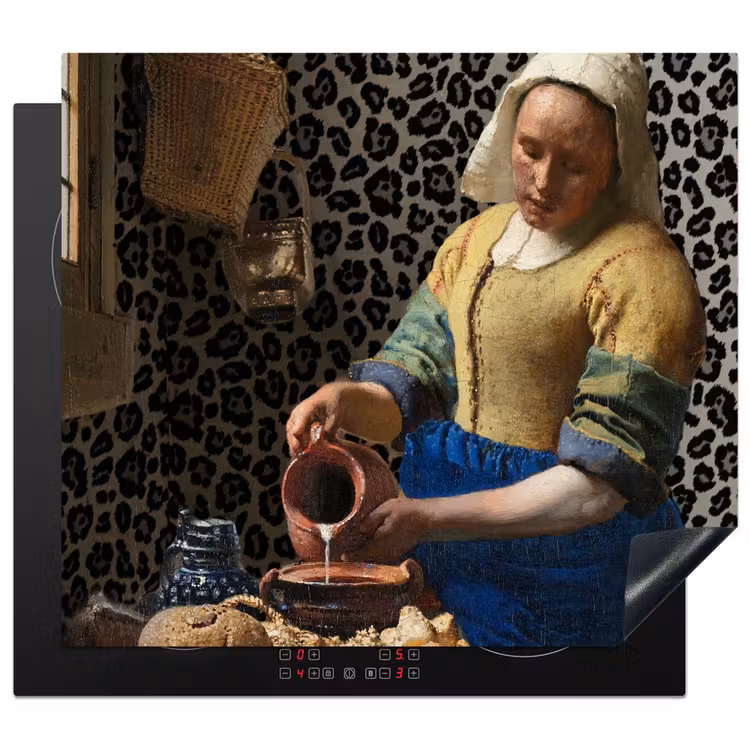 Melkmeisje - Kunst - Panterprint - Vermeer - Schilderij - Oude meesters Inductie beschermer vinyl 3mm middel -3d