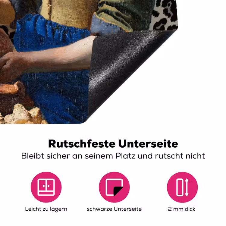 Melkmeisje - Kunst - Panterprint - Vermeer - Schilderij - Oude meesters Inductie beschermer vinyl 3mm middel -zzzzzzz-lf-onderkant