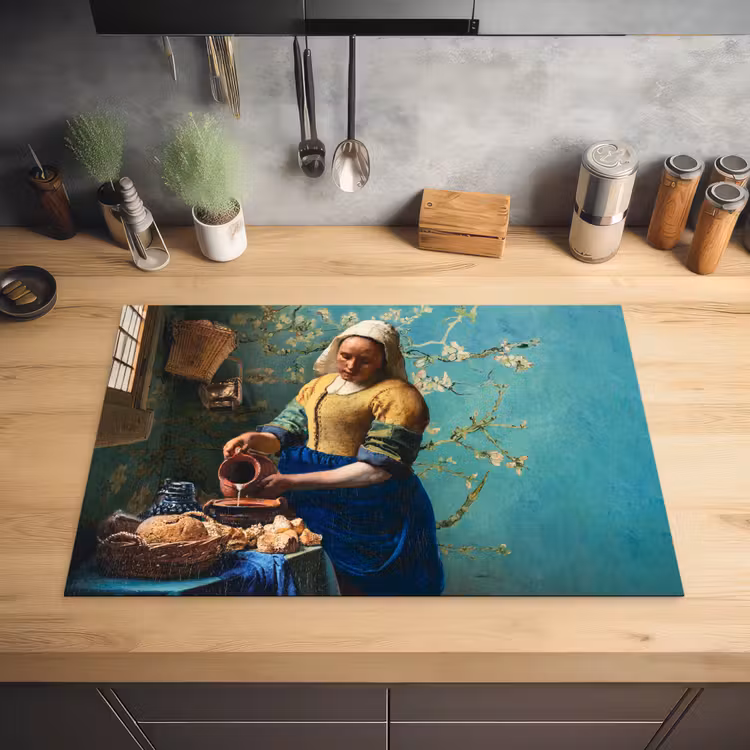 Melkmeisje - Amandelbloesem - Van Gogh - Vermeer - Schilderij - Oude meesters Inductie beschermer vinyl 3mm klein -sfeer5
