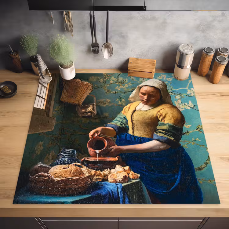 Melkmeisje - Amandelbloesem - Van Gogh - Vermeer - Schilderij - Oude meesters Inductie beschermer vinyl 3mm middel -sfeer5