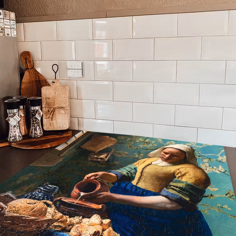 Melkmeisje - Amandelbloesem - Van Gogh - Vermeer - Schilderij - Oude meesters Inductie beschermer vinyl 3mm middel -sfeer3