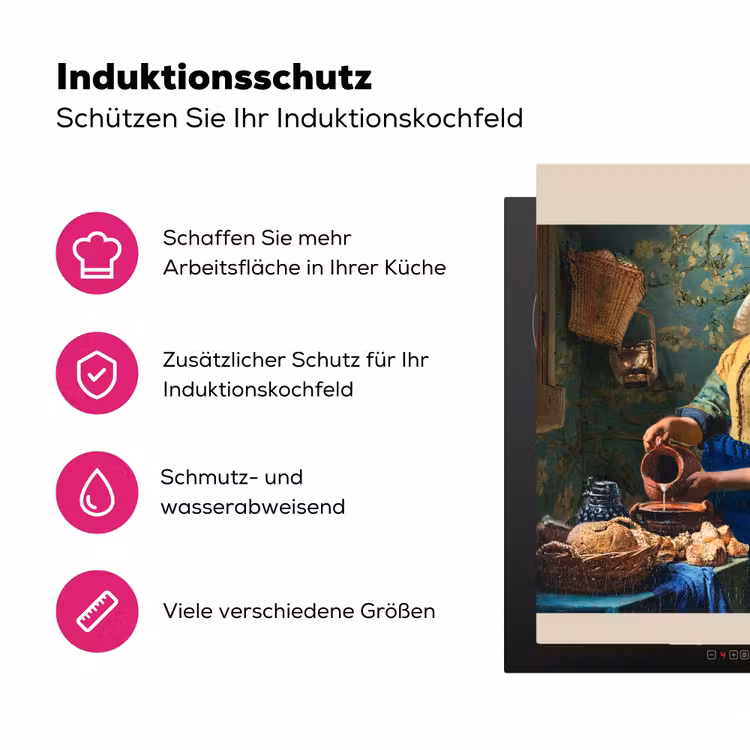 Melkmeisje - Amandelbloesem - Van Gogh - Vermeer - Schilderij - Oude meesters Inductie beschermer vinyl 3mm middel -zzzzzzz-lf-ups