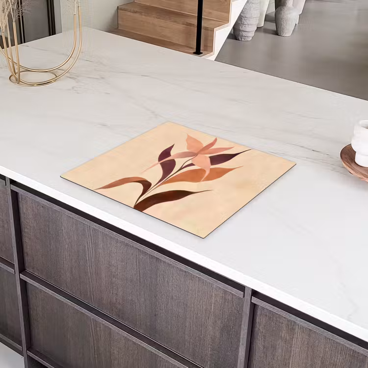 Minimalistisch - Bloem - Bladeren - Beige Inductie beschermer vinyl 3mm middel -sfeer8