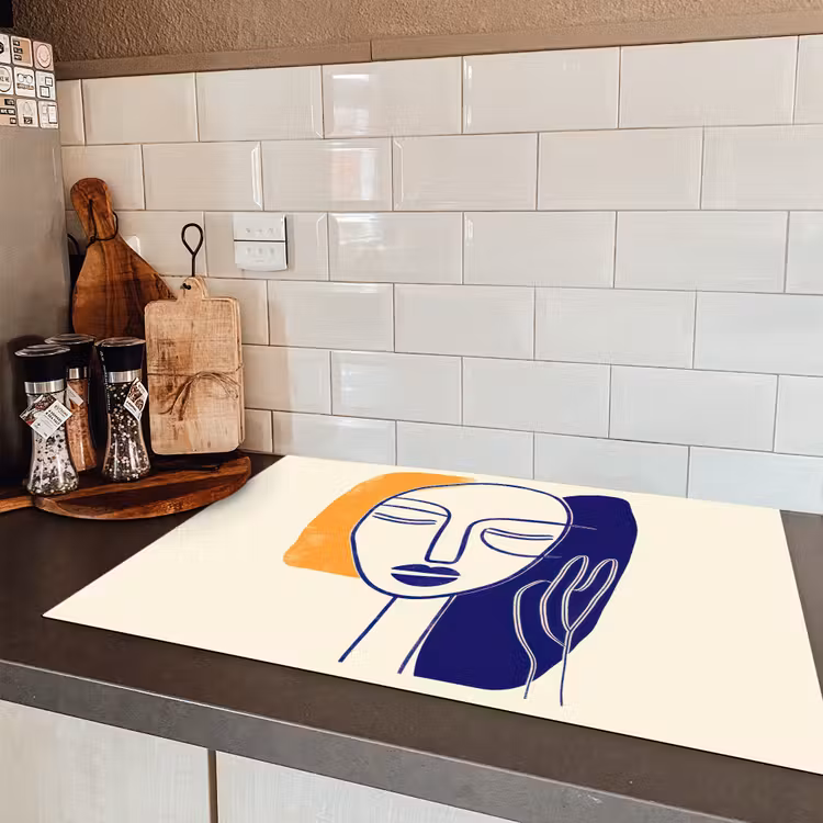 Minimalistisch - Gezicht - Hand - Oranje - Blauw Inductie beschermer vinyl 3mm klein -sfeer3