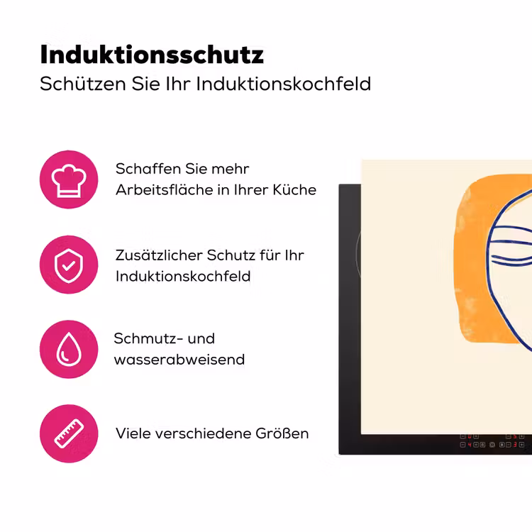 Minimalistisch - Gezicht - Hand - Oranje - Blauw Inductie beschermer vinyl 3mm klein -zzzzzzz-lf-ups