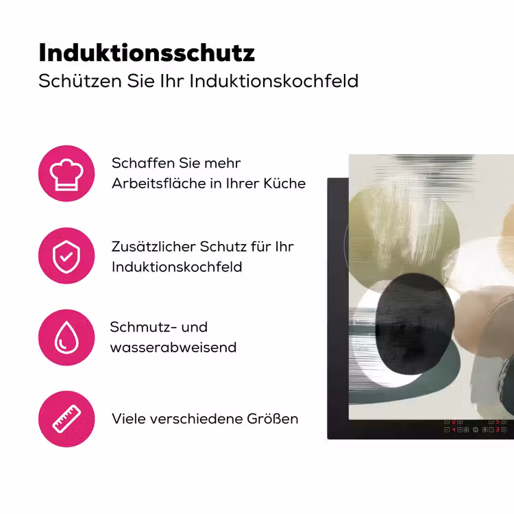 Minimalistisch - Cirkels - Penseelstreken - Beige Inductie beschermer vinyl 3mm klein -zzzzzzz-lf-ups