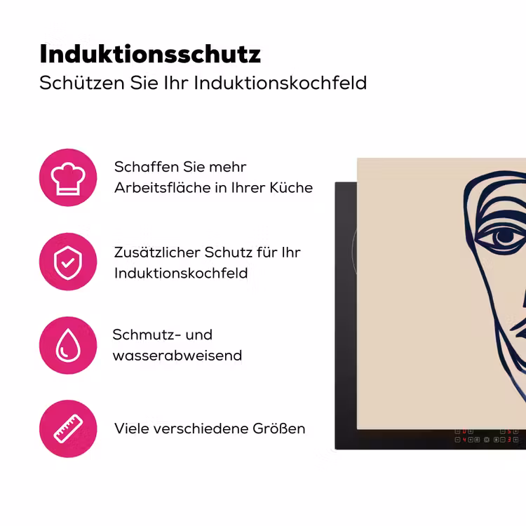 Minimalistisch - Lijnillustratie - Beige - Donkerblauw Inductie beschermer vinyl 3mm klein -zzzzzzz-lf-ups