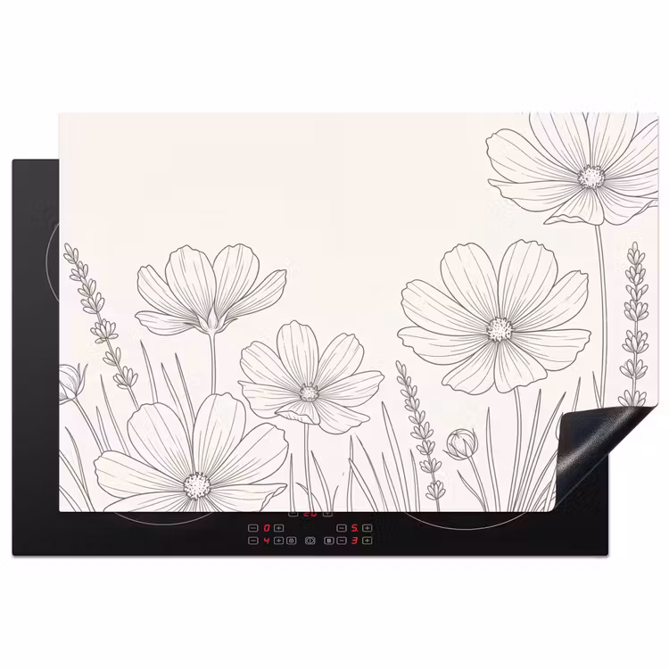 Minimalistisch - Modern - Bloemen - Beige Inductie beschermer vinyl 3mm klein -3d