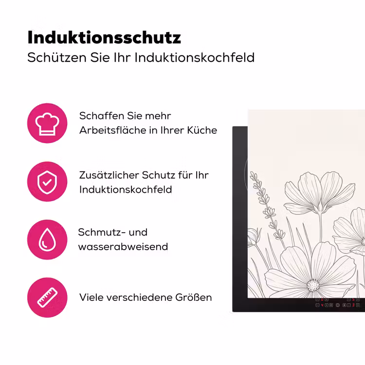 Minimalistisch - Modern - Bloemen - Beige Inductie beschermer vinyl 3mm klein -zzzzzzz-lf-ups