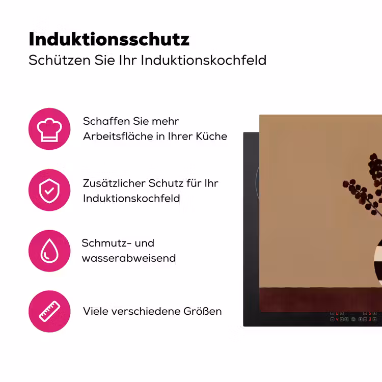 Minimalistisch - Vaas - Bloemen - Bruin Inductie beschermer vinyl 3mm klein -zzzzzzz-lf-ups