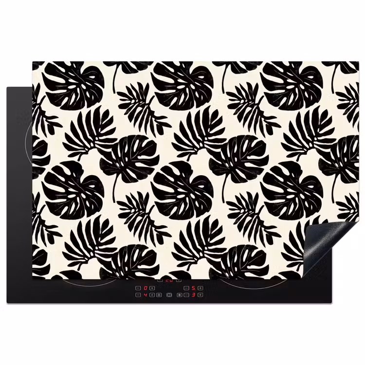 Modern - Monstera - Zwart Inductie beschermer vinyl 3mm klein 276 -3d