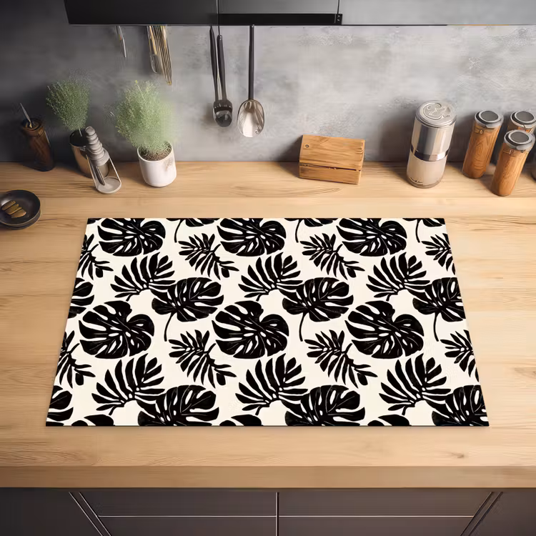Modern - Monstera - Zwart Inductie beschermer vinyl 3mm klein 276 -sfeer5