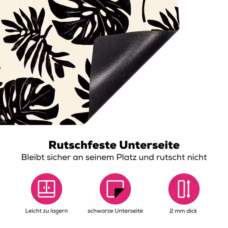 Modern - Monstera - Zwart Inductie beschermer vinyl 3mm klein 276 -zzzzzzz-lf-onderkant