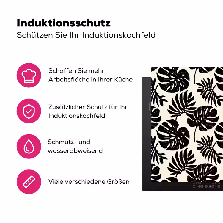 Modern - Monstera - Zwart Inductie beschermer vinyl 3mm klein 276 -zzzzzzz-lf-ups