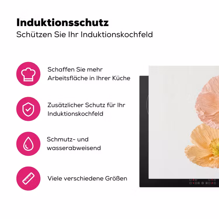 Papavers - Botanisch - Roze Inductie beschermer vinyl 3mm klein -zzzzzzz-lf-ups