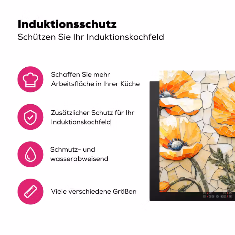 Klaprozen - Oranje - Mozaïek - Bladeren Inductie beschermer vinyl 3mm klein -zzzzzzz-lf-ups