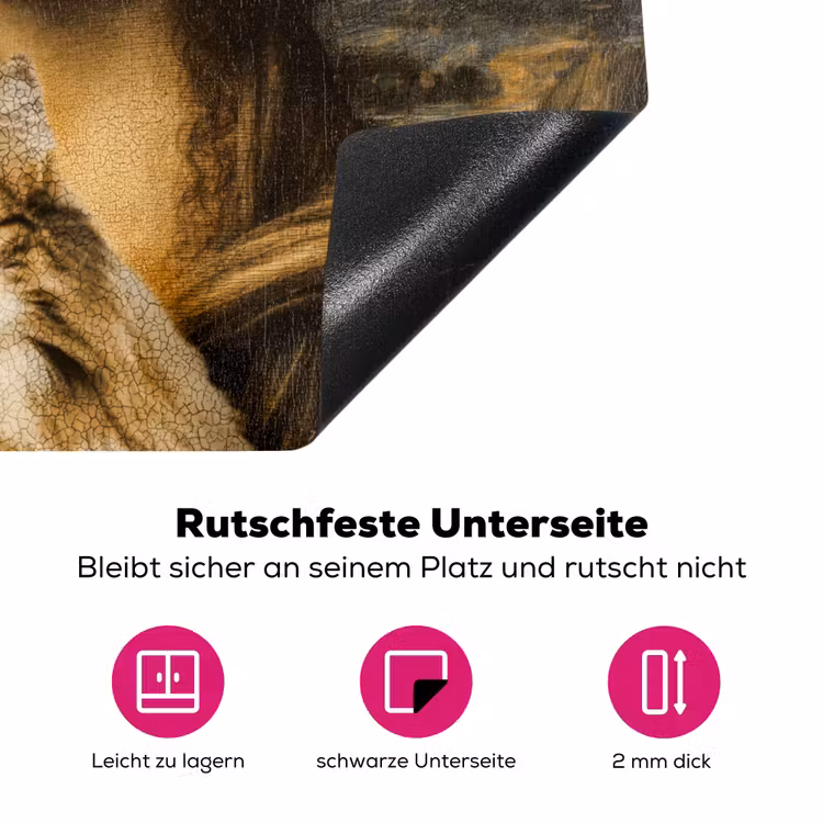 Mona Lisa - Kat - Leonardo da Vinci - Vintage - Kunstwerk - Oude meesters - Schilderij Inductie beschermer vinyl 3mm middel -zzzzzzz-lf-onderkant