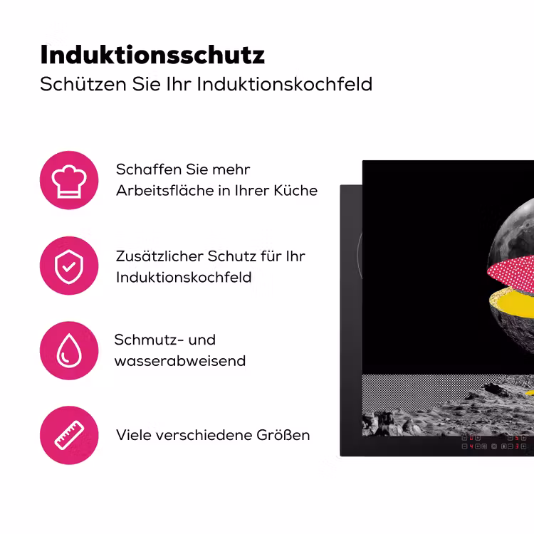 Maan - Geel - Roze - Zwart Inductie beschermer vinyl 3mm klein -zzzzzzz-lf-ups
