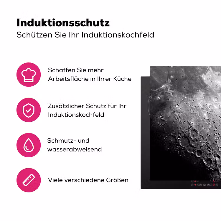 Herdabdeckplatte - Mond – Krater – Weltraum - Maan - Kraters - Ruimte Inductie beschermer vinyl 3mm middel