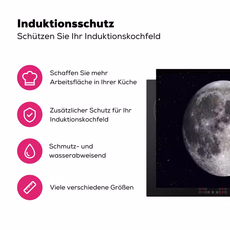 Herdabdeckplatte - Mond – Sterne – Weltraum - Maan - Sterren - Ruimte Inductie beschermer vinyl 3mm middel