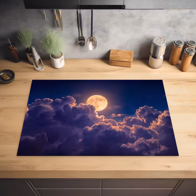 Maan - Wolken - Nacht - Oranje Inductie beschermer vinyl 3mm klein -sfeer5