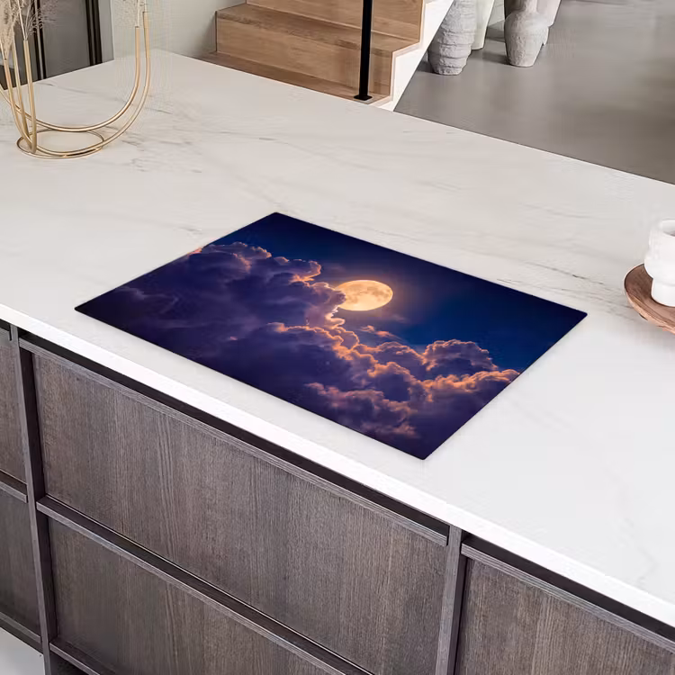 Maan - Wolken - Nacht - Oranje Inductie beschermer vinyl 3mm klein -sfeer8