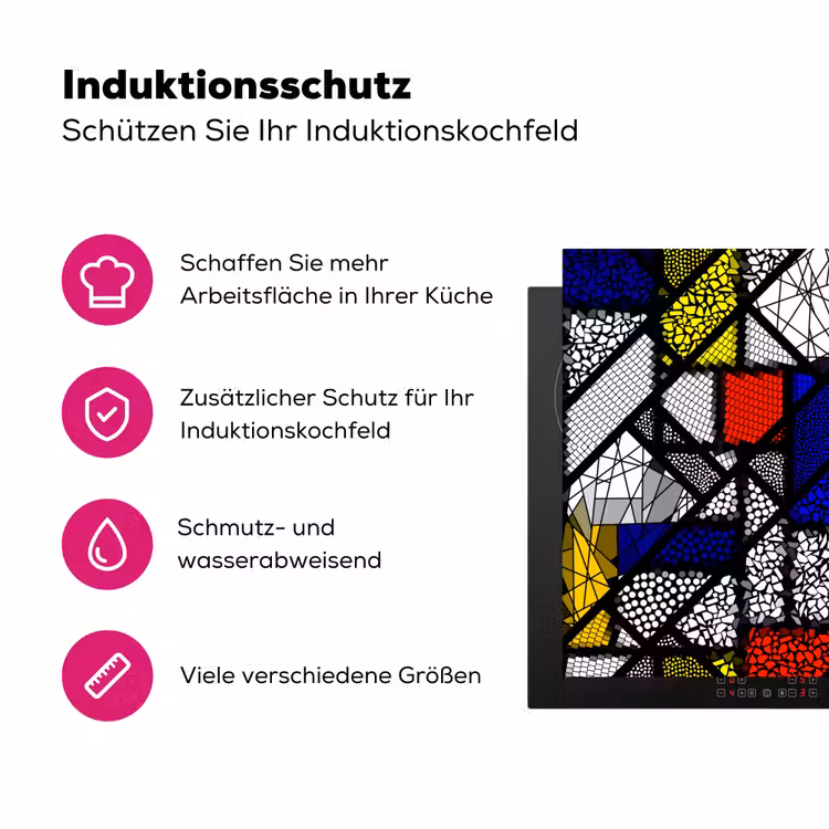 Mondriaan - Glas in lood - Oude Meesters - Kunstwerk - Abstract - Schilderij Inductie beschermer vinyl 3mm klein -zzzzzzz-lf-ups