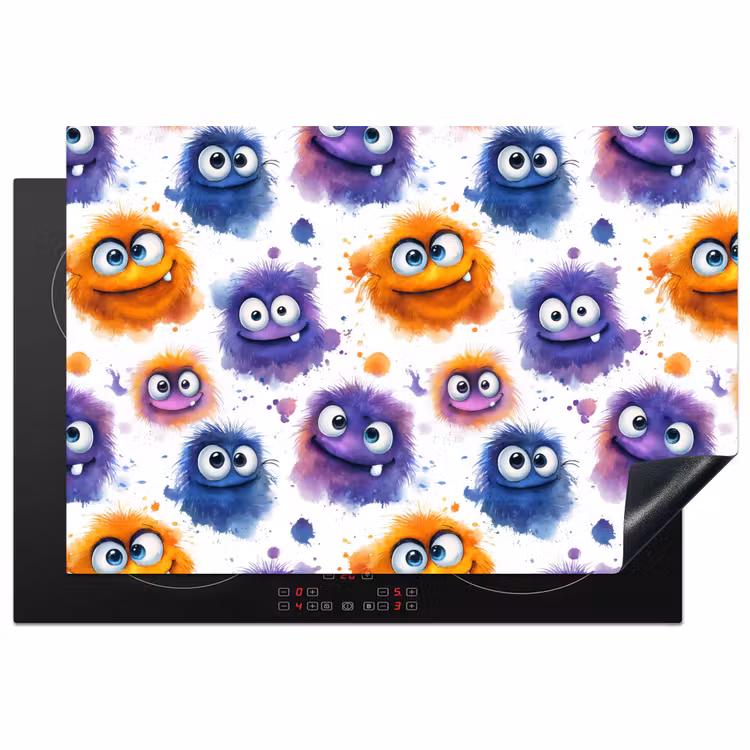 Monstertjes - Aquarel - Kleurrijk Inductie beschermer vinyl 3mm klein 276 -3d