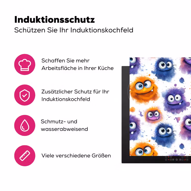 Monstertjes - Aquarel - Kleurrijk Inductie beschermer vinyl 3mm klein 276 -zzzzzzz-lf-ups