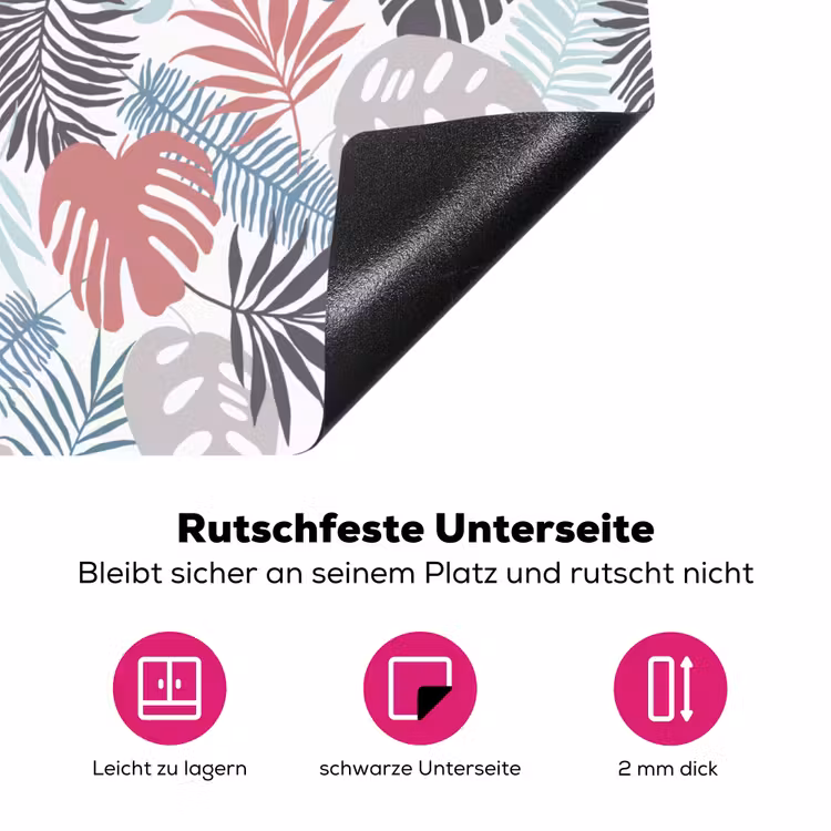 Monstera - Pastel - Bladeren - Tropical Inductie beschermer vinyl 3mm middel -zzzzzzz-lf-onderkant