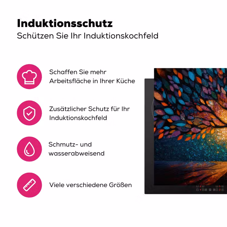 Mozaïek - Kleurrijk - Boom - Takken Inductie beschermer vinyl 3mm klein -zzzzzzz-lf-ups