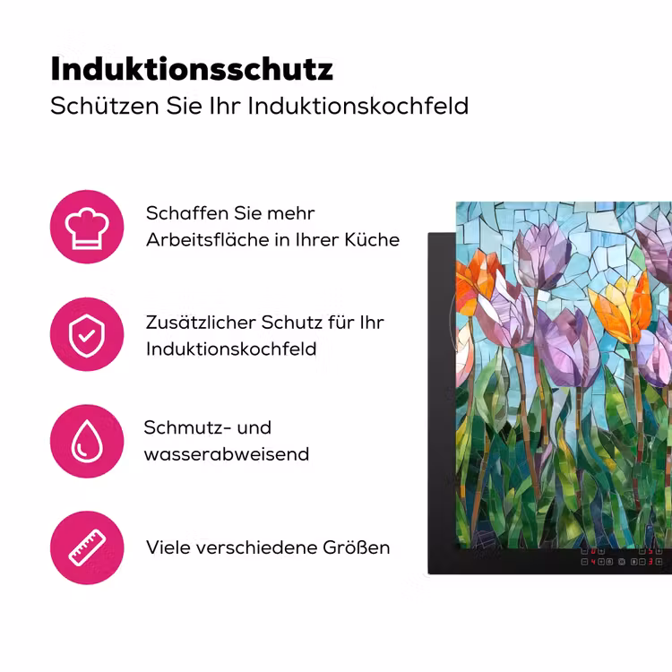 Mozaïek - Veld - Tulpen - Kleurrijk Inductie beschermer vinyl 3mm klein -zzzzzzz-lf-ups