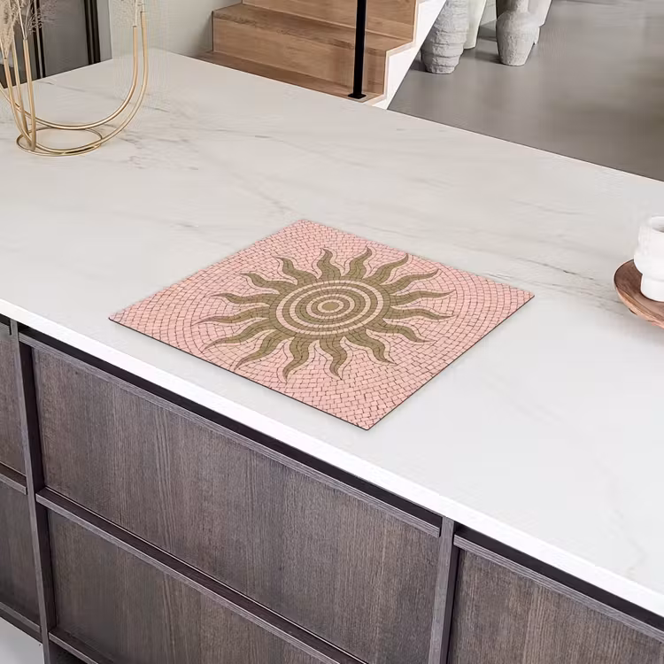 Mozaïek - Zon - Patroon - Klassiek - Roze Inductie beschermer vinyl 3mm middel -sfeer8