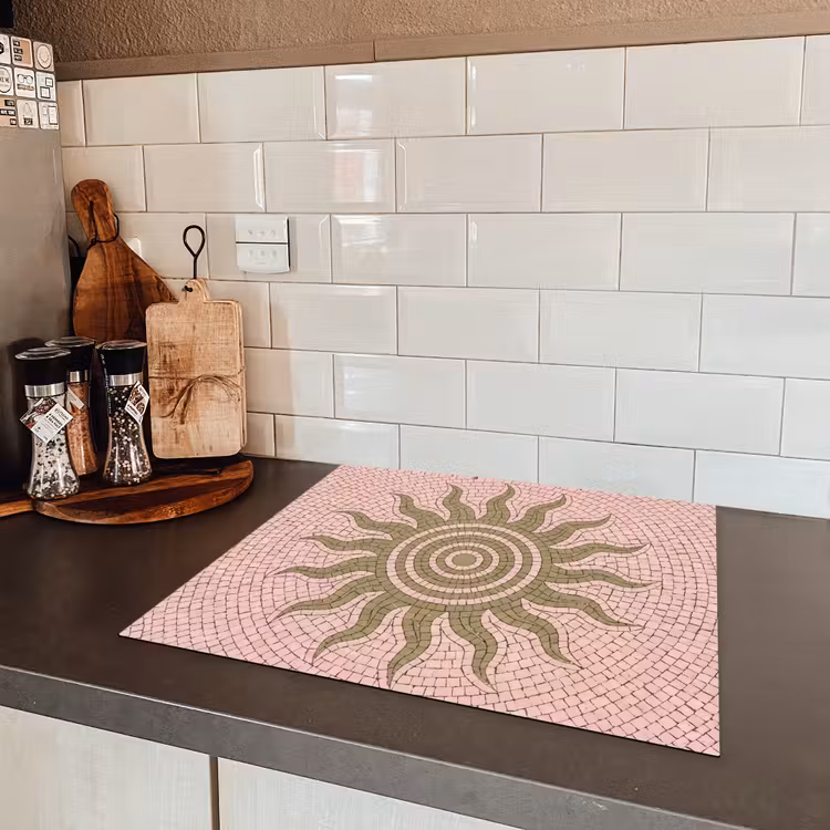 Mozaïek - Zon - Patroon - Klassiek - Roze Inductie beschermer vinyl 3mm middel -sfeer3