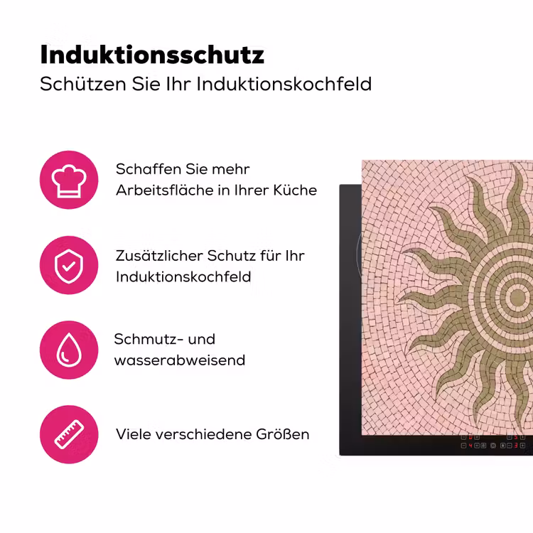Mozaïek - Zon - Patroon - Klassiek - Roze Inductie beschermer vinyl 3mm middel -zzzzzzz-lf-ups