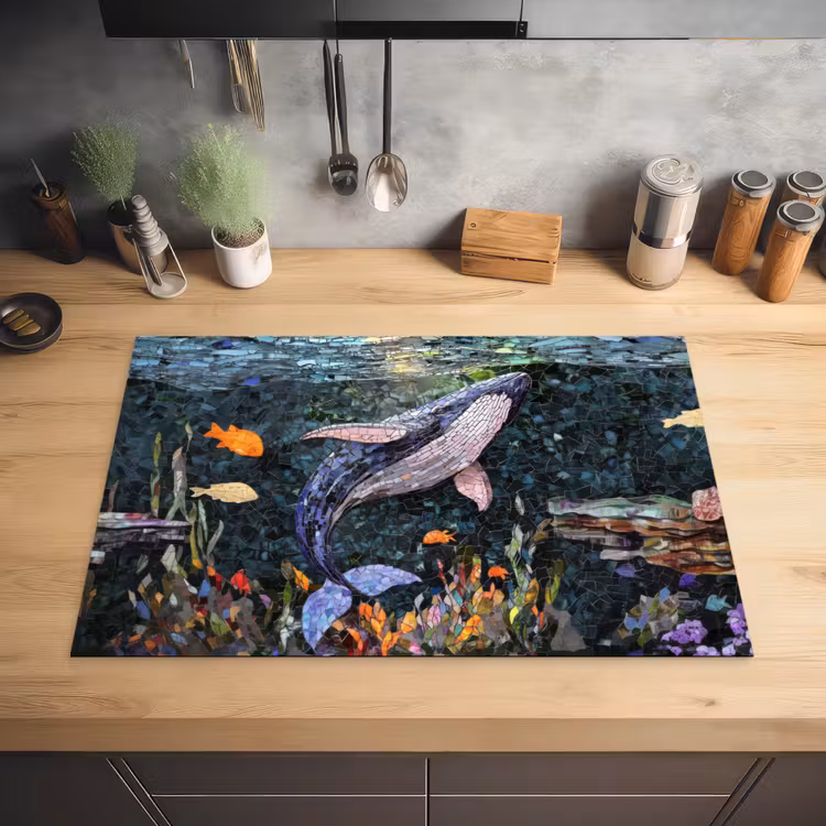 Mozaïek - Walvis - Koraal - Water Inductie beschermer vinyl 3mm klein -sfeer5
