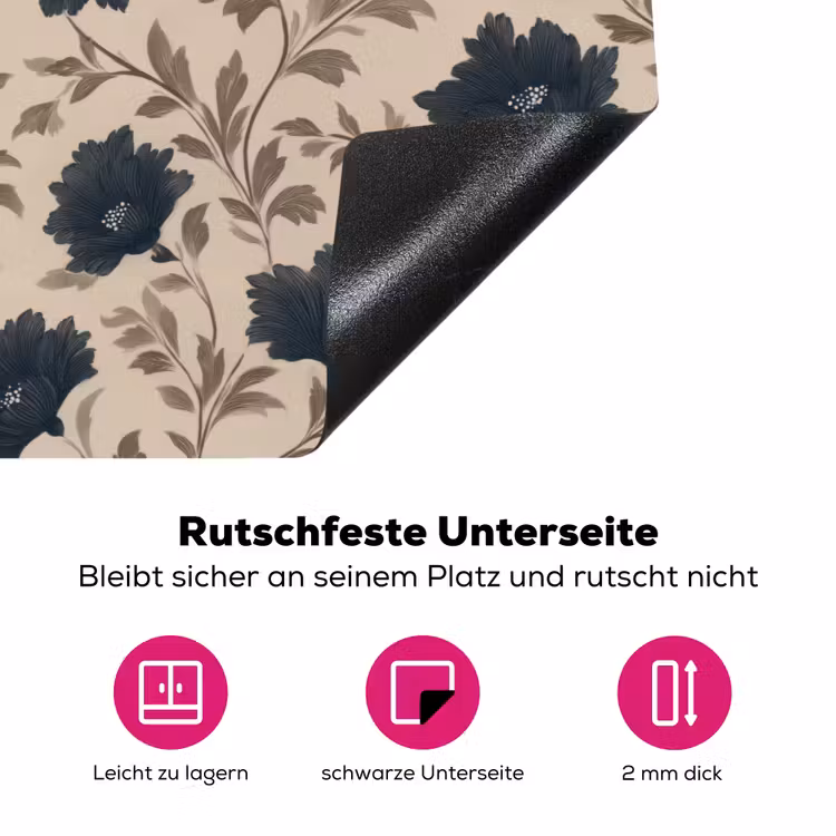Motief - Bloemen - Zwart - Beige Inductie beschermer vinyl 3mm klein 276 -zzzzzzz-lf-onderkant