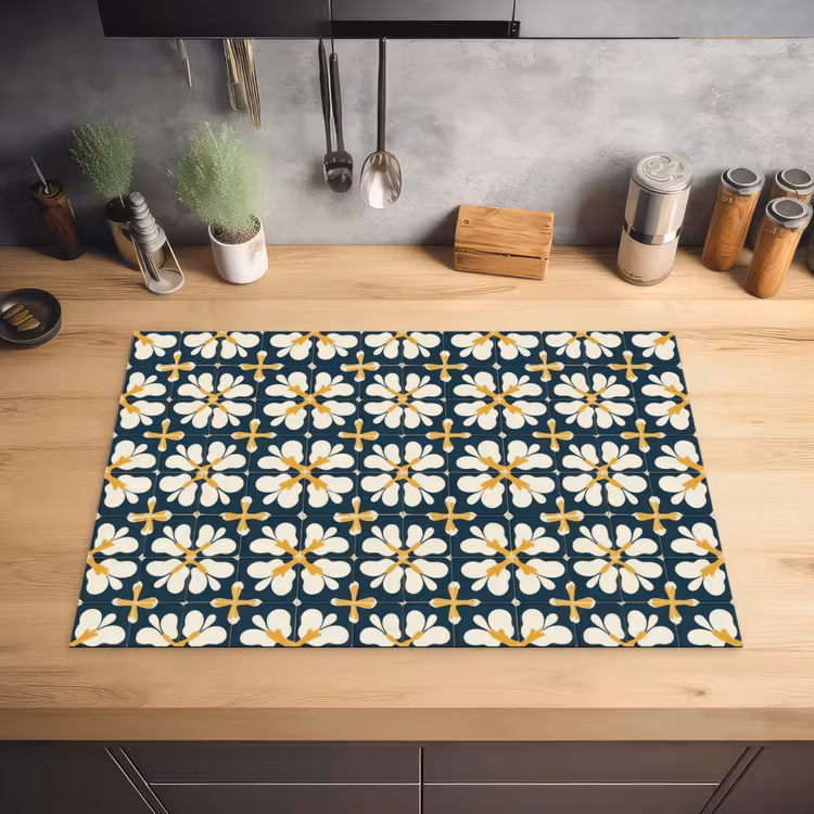 Motief - Tegel - Okergeel Inductie beschermer vinyl 3mm klein 276 -sfeer5