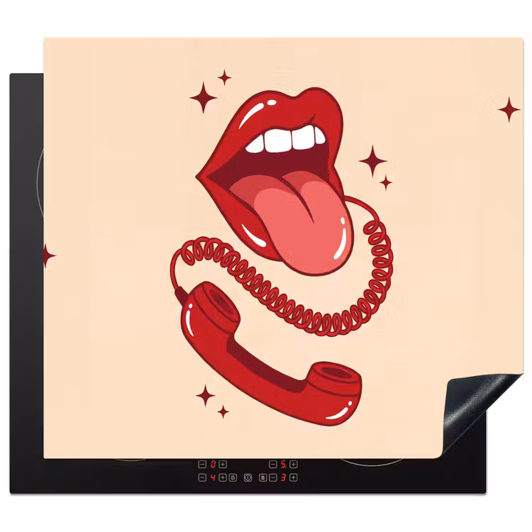 Mond - Telefoon - Popart - Rood - Illustratie Inductie beschermer vinyl 3mm middel -3d