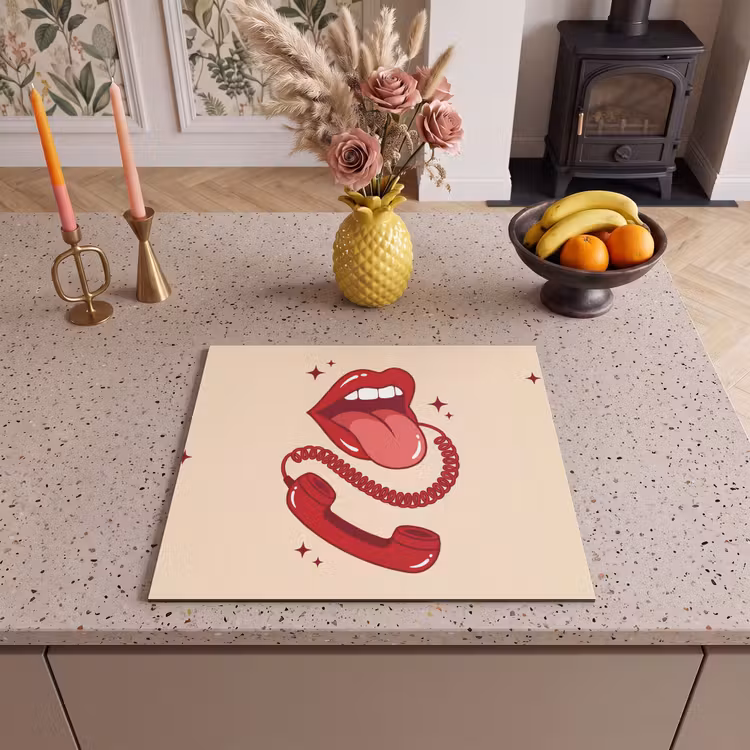 Mond - Telefoon - Popart - Rood - Illustratie Inductie beschermer vinyl 3mm middel -sfeer3