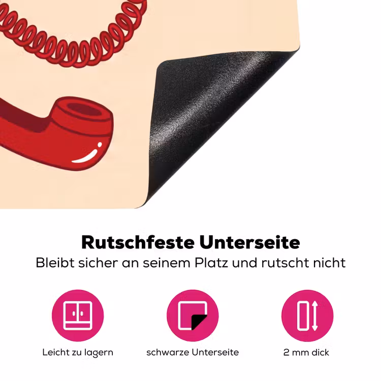 Mond - Telefoon - Popart - Rood - Illustratie Inductie beschermer vinyl 3mm middel -zzzzzzz-lf-onderkant