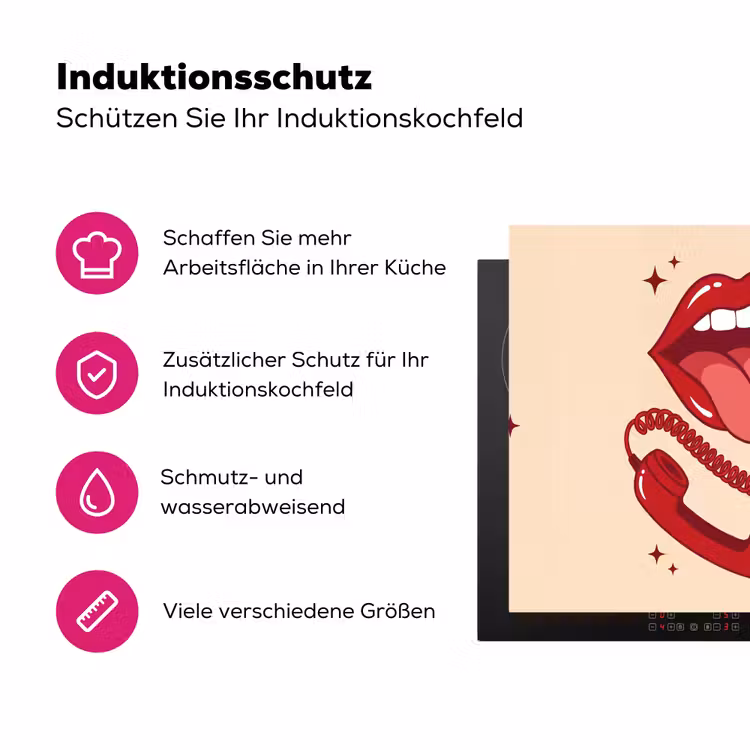 Mond - Telefoon - Popart - Rood - Illustratie Inductie beschermer vinyl 3mm middel -zzzzzzz-lf-ups