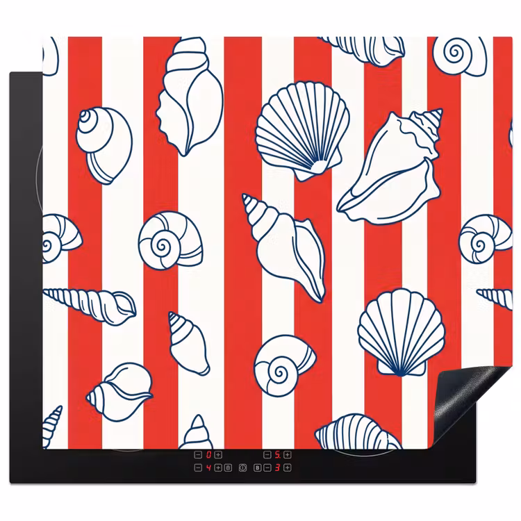 Schelp - Zeedieren - Zomer - Illustratie - Rood - Blauw Inductie beschermer vinyl 3mm middel -3d