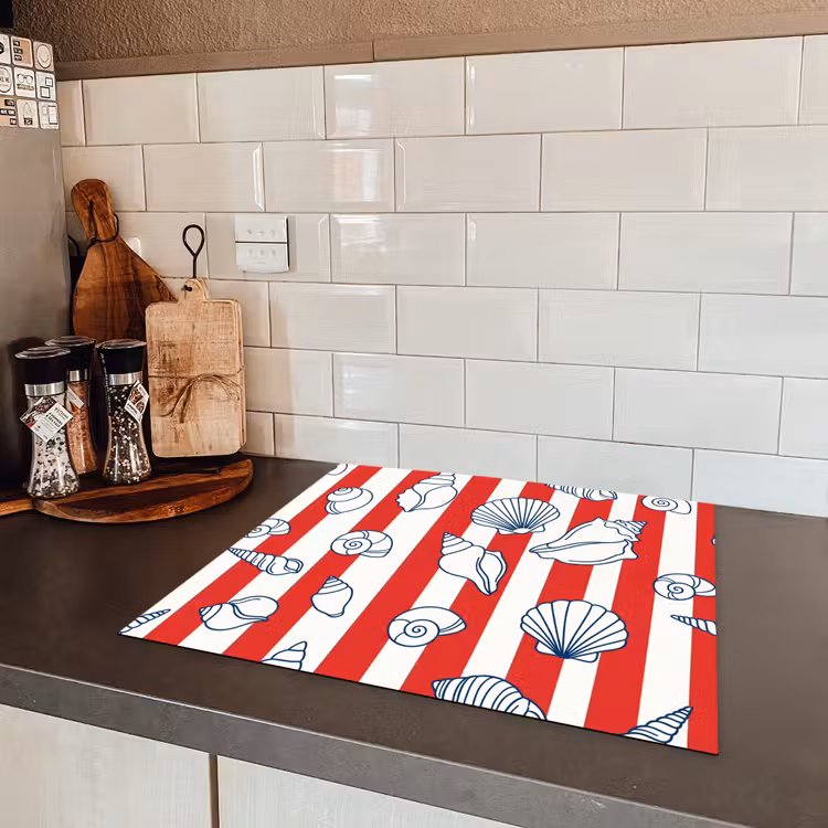 Schelp - Zeedieren - Zomer - Illustratie - Rood - Blauw Inductie beschermer vinyl 3mm middel -sfeer3