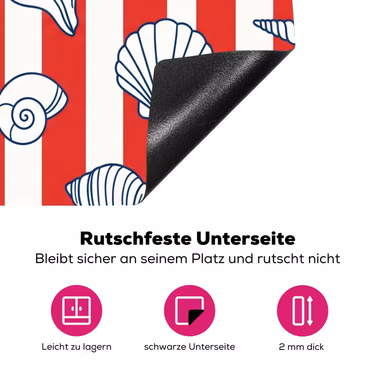 Schelp - Zeedieren - Zomer - Illustratie - Rood - Blauw Inductie beschermer vinyl 3mm middel -zzzzzzz-lf-onderkant