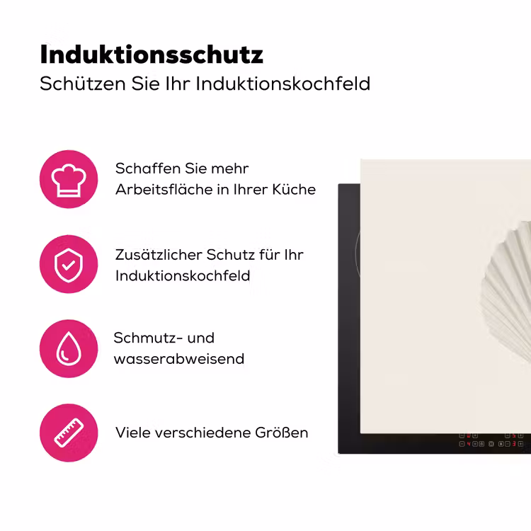 Schelp - Minimalistisch - Wit Inductie beschermer vinyl 3mm klein -zzzzzzz-lf-ups