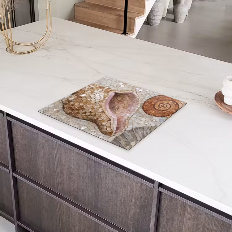 Schelp - Mozaïek - Zee - Beige - Modern Inductie beschermer vinyl 3mm middel -sfeer8