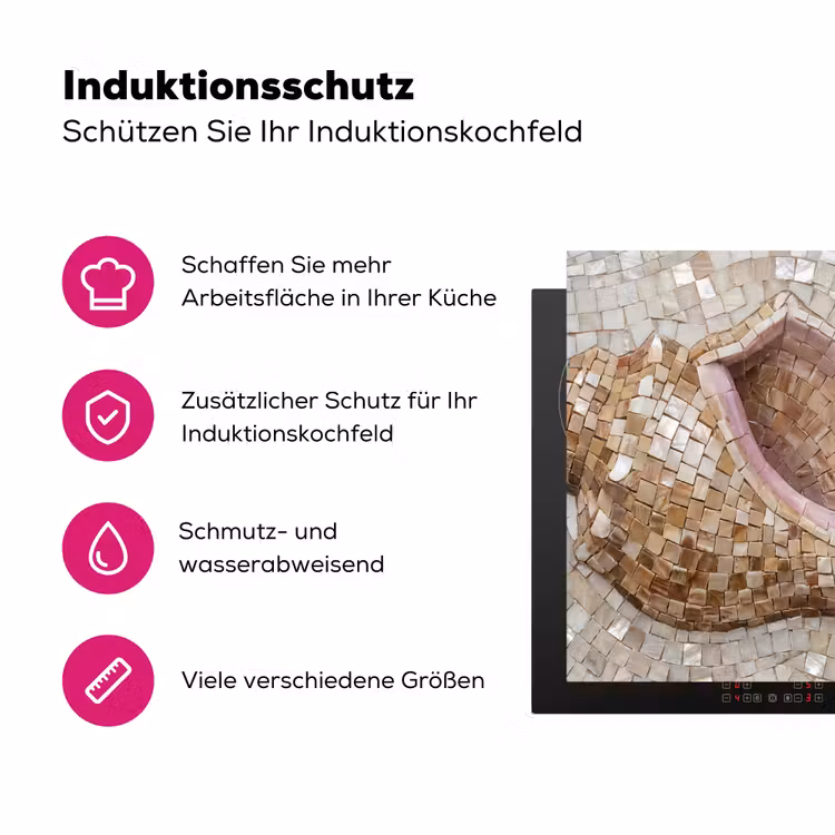 Schelp - Mozaïek - Zee - Beige - Modern Inductie beschermer vinyl 3mm middel -zzzzzzz-lf-ups