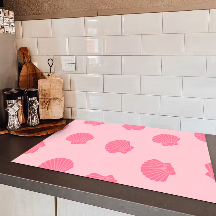 Schelp - Patroon - Zee - Modern - Roze Inductie beschermer vinyl 3mm klein -sfeer3