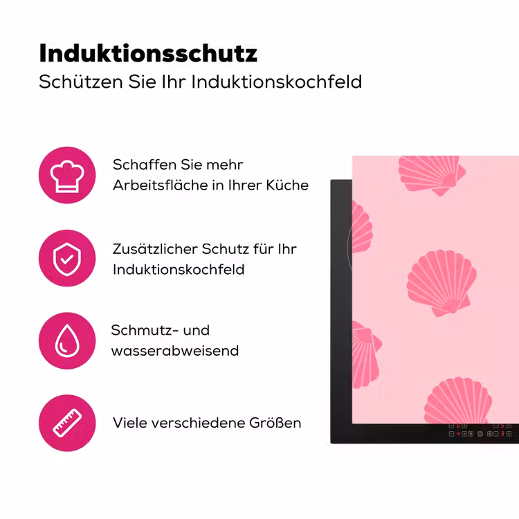 Schelp - Patroon - Zee - Modern - Roze Inductie beschermer vinyl 3mm klein -zzzzzzz-lf-ups